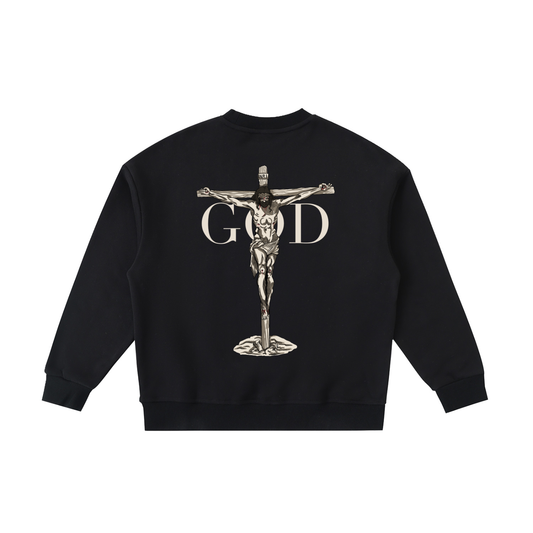 Kids BASH CLLXXN FAITH Fleece Crewneck sweatshirt featuring hand drawn doodle art by Detroit teen founder, bold comic-book-inspired graphic on heavyweight cotton-blend fleece