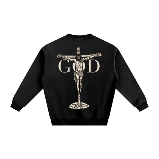 BASH CLLXXN FAITH Fleece Sweatshirt featuring intricate hand drawn doodle art with a bold Jesus graphic, designed by teen streetwear artist and brand founder