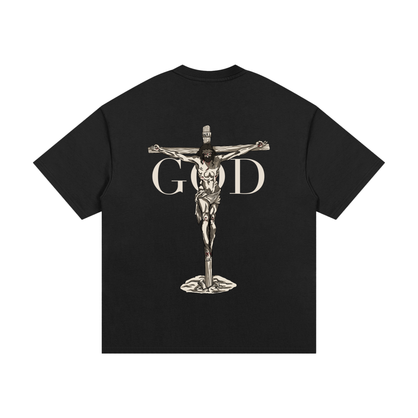 BASH CLLXXN FAITH heavyweight t-shirt featuring original hand drawn Jesus doodle art by teen streetwear founder, intricate comic-style streetwear graphic on white tee