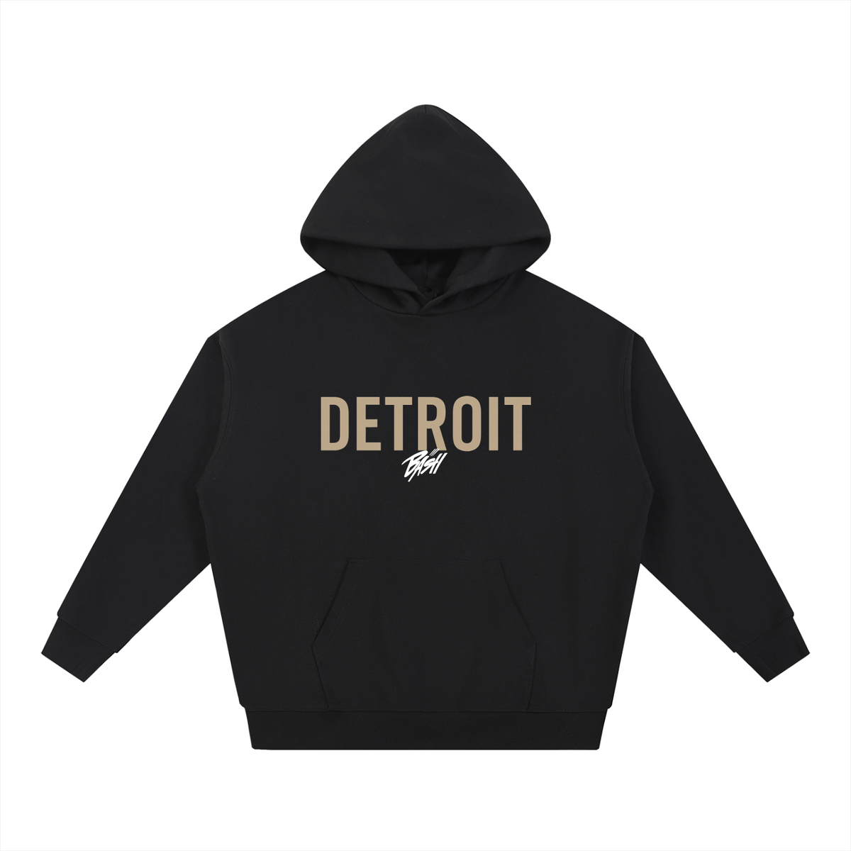 BASH CLLXXN heavyweight hoodie featuring original hand drawn doodle art by teen Detroit founder, intricate comic-inspired streetwear design on dark fabric