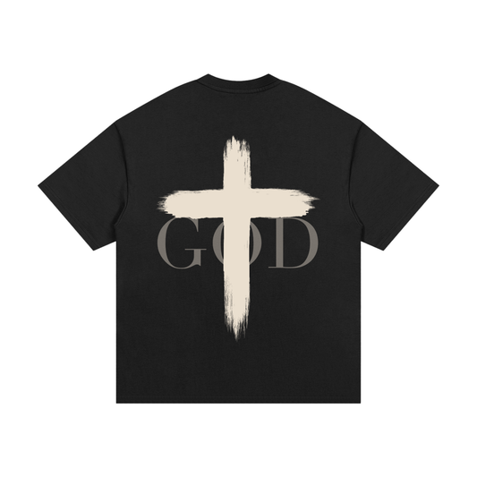 BASH CLLXXN FAITH Cross Heavyweight Graphic Tee featuring intricate hand drawn doodle art cross design on a relaxed unisex streetwear t-shirt