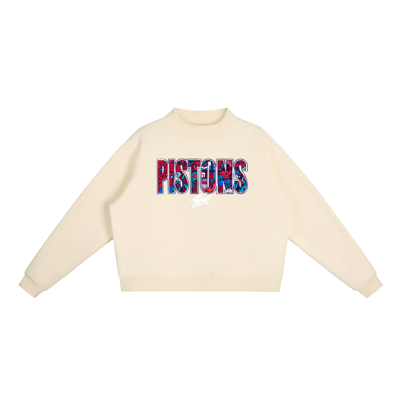 Womens Pistons Fleece Mock-Neck Crew Sweatshirt