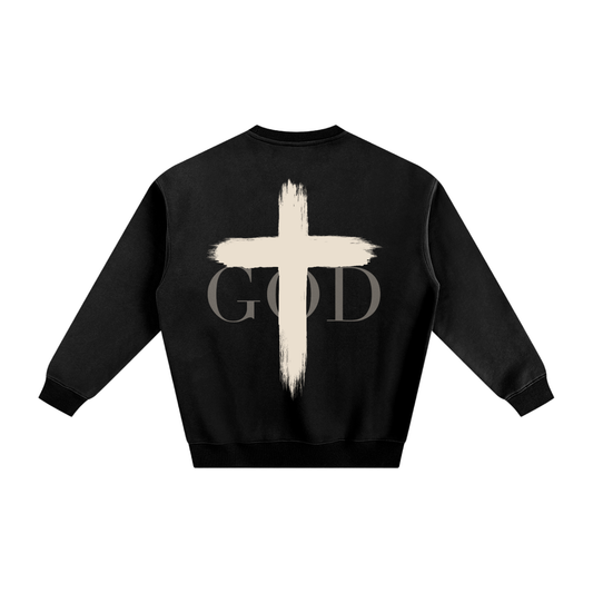 FAITH Cross Doodle Art Fleece Sweatshirt by BASH CLLXXN featuring hand drawn intricate cross graphic streetwear design by teen founder