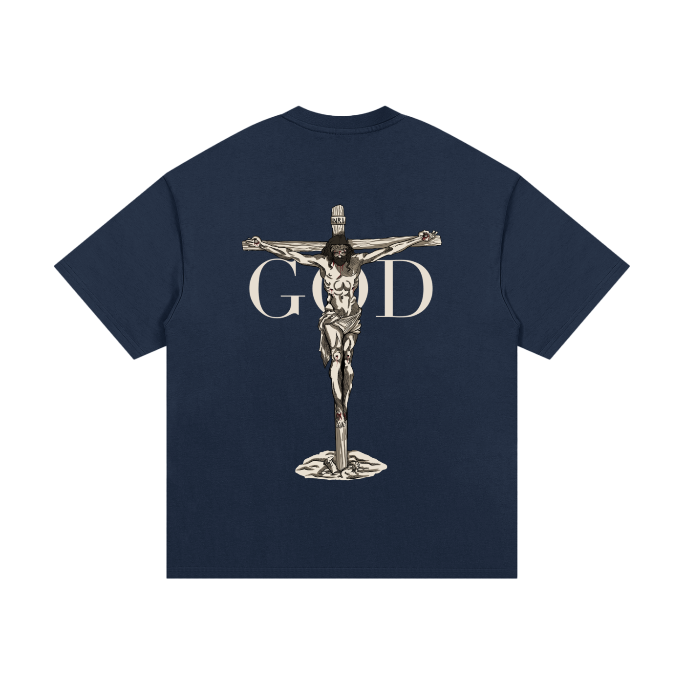 BASH CLLXXN FAITH heavyweight t-shirt featuring original hand drawn Jesus doodle art by teen streetwear founder, intricate comic-style streetwear graphic on white tee