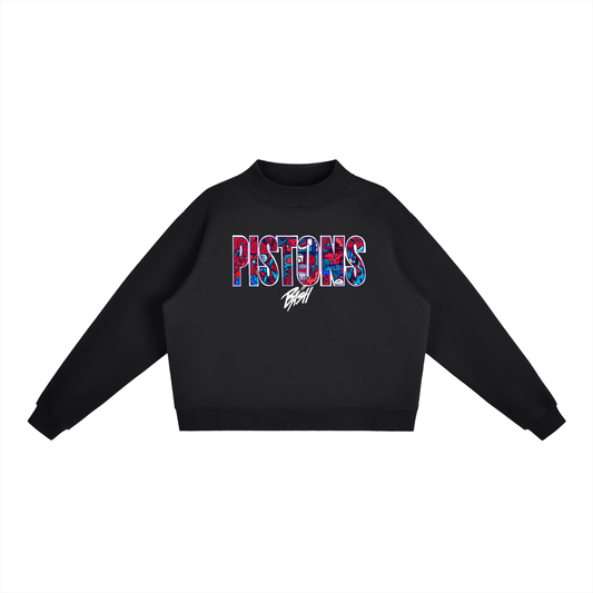 Womens Pistons Fleece Mock-Neck Crew Sweatshirt